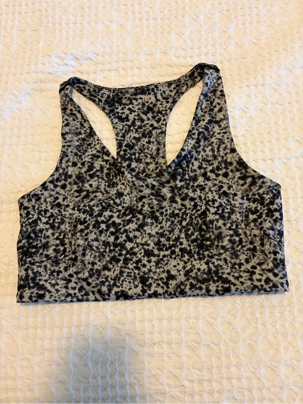 Gray & Black Speckled Leopard Zella Racerback Sports Bra